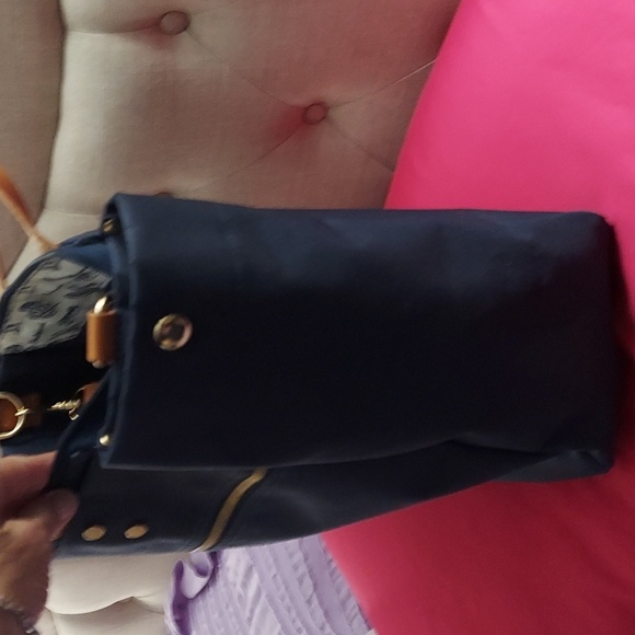 Boulevard Codie Coated Nylon Navy Blue Leather Trim Tote Bag - Picture 10 of 13